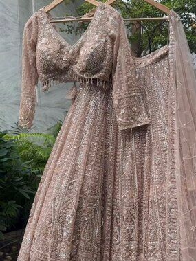 NEVER WORN Bridal Lehenga Set – Beige/Mauve | Heavy Hand Embroidery